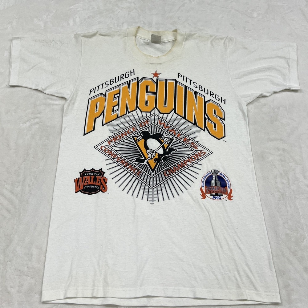 Competitor T-Shirt Mens Large White Pittsburgh Penguins 1992 Wales Champions
